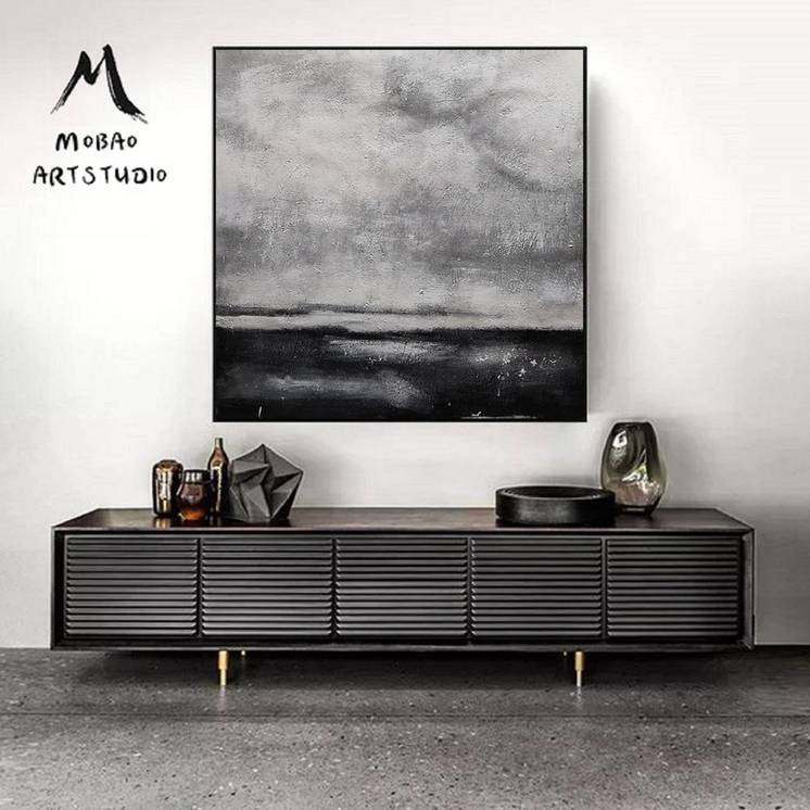 Black Original Hand-painted Size White Oil Abstract Canvas Wall Art 6G1DO